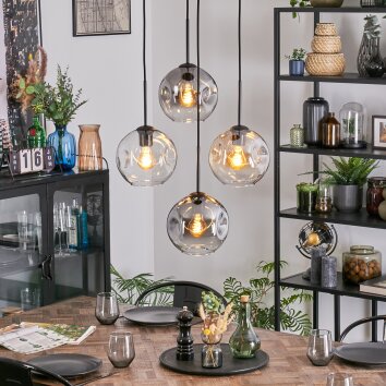 Ripoll Hanglamp, Kogellampje, Hanglamp Amber, Duidelijk, Rookkleurig, 4-lichts