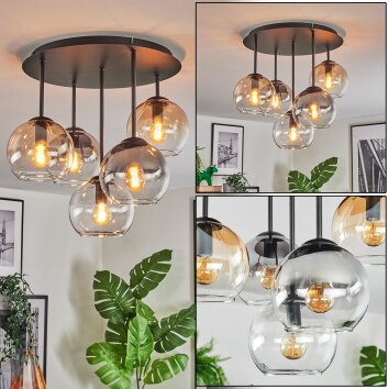 Koyoto Plafondlamp, Kogellampje 37 cm Amber, Duidelijk, Rookkleurig, 5-lichts