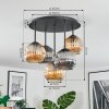 Ripoll Plafondlamp, Kogellampje Amber, Rookkleurig, 5-lichts