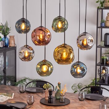 Ripoll Hanglamp, Kogellampje, Hanglamp Blauw, Chroom, Goud, Groen, Koperkleurig, Rookkleurig, 8-lichts