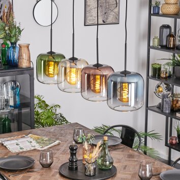Lauden Hanglamp, Hanglamp Amber, Blauw, Groen, Duidelijk, Koperkleurig, 4-lichts