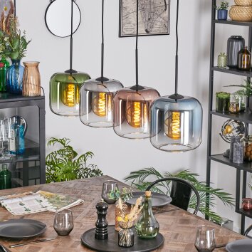 Lauden Hanglamp, Hanglamp Blauw, Groen, Duidelijk, Koperkleurig, Rookkleurig, 4-lichts