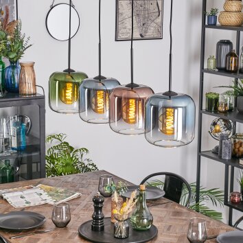 Lauden Hanglamp, Hanglamp Blauw, Groen, Duidelijk, Koperkleurig, 4-lichts