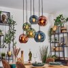 Ripoll Hanglamp, Kogellampje, Hanglamp Blauw, Groen, Koperkleurig, 6-lichts