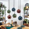 Ripoll Hanglamp, Kogellampje, Hanglamp Blauw, Groen, Koperkleurig, 6-lichts