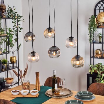 Ripoll Hanglamp, Kogellampje, Hanglamp Amber, Duidelijk, Rookkleurig, 6-lichts