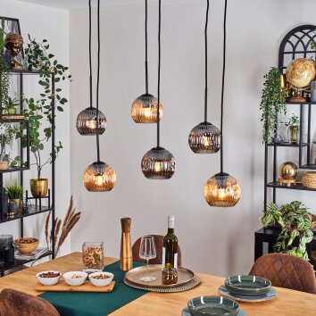 Ripoll Hanglamp, Kogellampje, Hanglamp Amber, Rookkleurig, 6-lichts
