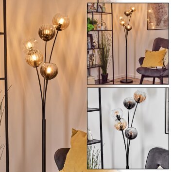 Koyoto Kogellampje, Staande lamp Amber, Duidelijk, Rookkleurig, 5-lichts