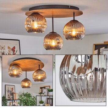 Ripoll Plafondlamp, Kogellampje Natuurlijke kleuren, Zwart, 3-lichts