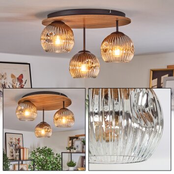 Ripoll Plafondlamp, Kogellampje Natuurlijke kleuren, Zwart, 3-lichts