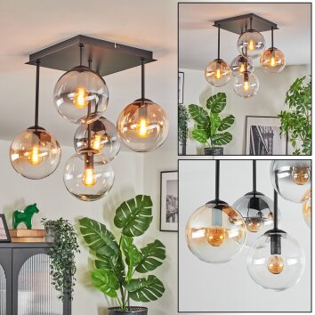 Gastor Plafondlamp, Kogellampje Amber, Duidelijk, Rookkleurig, 5-lichts