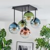 Gastor Plafondlamp, Kogellampje Blauw, Groen, Duidelijk, Koperkleurig, 5-lichts