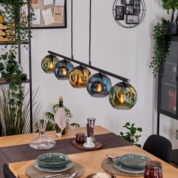 Ripoll Hanglamp, Kogellampje, Hanglamp Blauw, Goud, Groen, 5-lichts