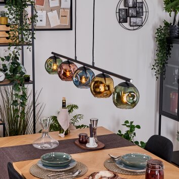 Ripoll Hanglamp, Kogellampje, Hanglamp Blauw, Goud, Groen, Koperkleurig, 5-lichts