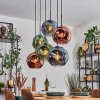 Ripoll Hanglamp, Kogellampje, Hanglamp Blauw, Groen, Koperkleurig, 6-lichts