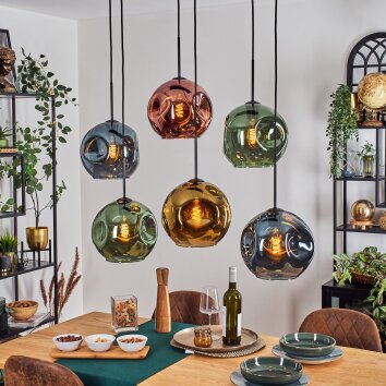 Ripoll Hanglamp, Kogellampje, Hanglamp Blauw, Goud, Groen, Koperkleurig, 6-lichts