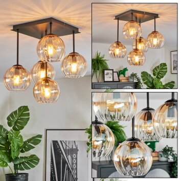 Koyoto Plafondlamp, Kogellampje Amber, Duidelijk, 5-lichts