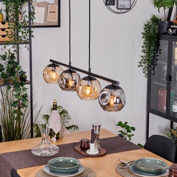 Ripoll Hanglamp, Kogellampje, Hanglamp Amber, Rookkleurig, 4-lichts