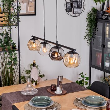 Ripoll Hanglamp, Kogellampje, Hanglamp Amber, Duidelijk, Rookkleurig, 4-lichts