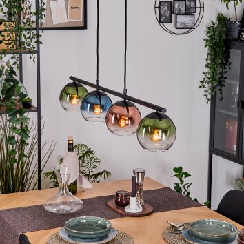Koyoto Hanglamp, Kogellampje, Hanglamp Blauw, Groen, Duidelijk, Koperkleurig, 4-lichts