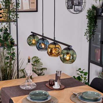 Ripoll Hanglamp, Kogellampje, Hanglamp Blauw, Goud, Groen, 4-lichts