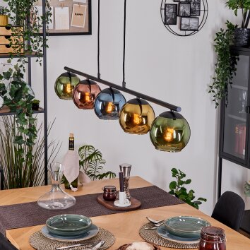 Koyoto Hanglamp, Kogellampje, Hanglamp Blauw, Goud, Groen, Koperkleurig, 5-lichts
