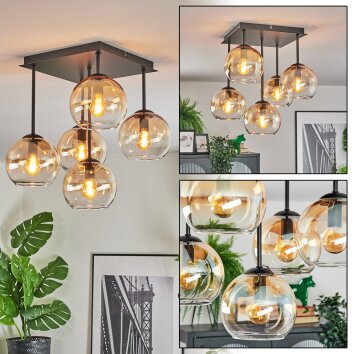 Koyoto Plafondlamp, Kogellampje Amber, Duidelijk, 5-lichts