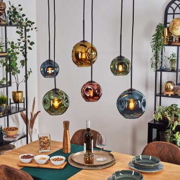 Ripoll Hanglamp, Kogellampje, Hanglamp Blauw, Goud, Groen, Koperkleurig, 6-lichts