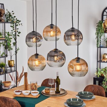 Ripoll Hanglamp, Kogellampje, Hanglamp Amber, Duidelijk, Rookkleurig, 6-lichts
