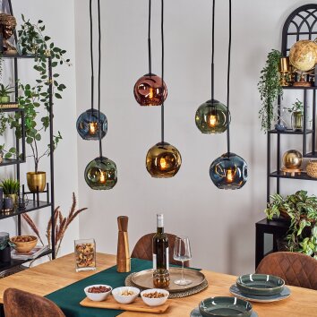 Ripoll Hanglamp, Kogellampje, Hanglamp Blauw, Goud, Groen, Koperkleurig, 6-lichts