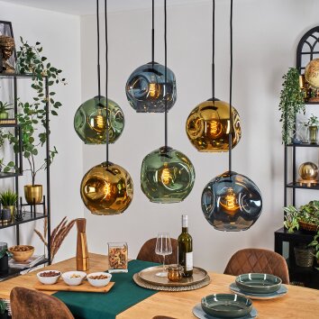 Ripoll Hanglamp, Kogellampje, Hanglamp Blauw, Goud, Groen, 6-lichts