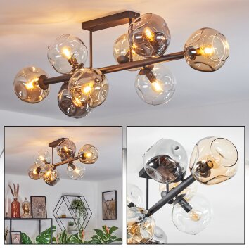 Ripoll Plafondlamp, Kogellampje Amber, Duidelijk, Rookkleurig, 8-lichts