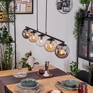 Gastor Hanglamp, Kogellampje, Hanglamp Amber, Duidelijk, Rookkleurig, 5-lichts