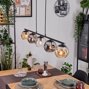 Ripoll Hanglamp, Kogellampje, Hanglamp Amber, Duidelijk, Rookkleurig, 5-lichts