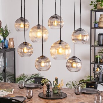 Koyoto Hanglamp, Kogellampje, Hanglamp Amber, Duidelijk, Rookkleurig, 8-lichts