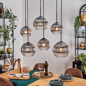 Koyoto Hanglamp, Kogellampje, Hanglamp Duidelijk, Rookkleurig, 6-lichts