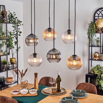 Koyoto Hanglamp, Kogellampje, Hanglamp Amber, Duidelijk, Rookkleurig, 6-lichts