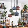 Koyoto Hanglamp, Kogellampje, Hanglamp Blauw, Groen, Koperkleurig, 6-lichts