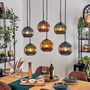 Koyoto Hanglamp, Kogellampje, Hanglamp Blauw, Goud, Groen, Koperkleurig, 6-lichts