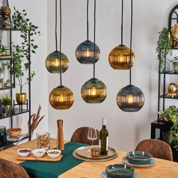 Koyoto Hanglamp, Kogellampje, Hanglamp Blauw, Goud, Groen, 6-lichts