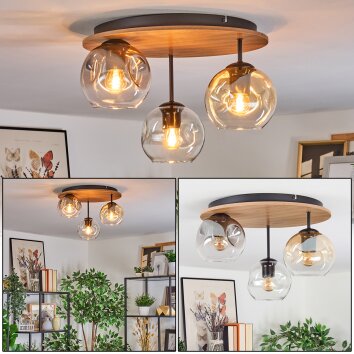 Ripoll Plafondlamp, Kogellampje Natuurlijke kleuren, Zwart, 3-lichts