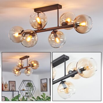Koyoto Plafondlamp, Kogellampje Amber, Duidelijk, 6-lichts
