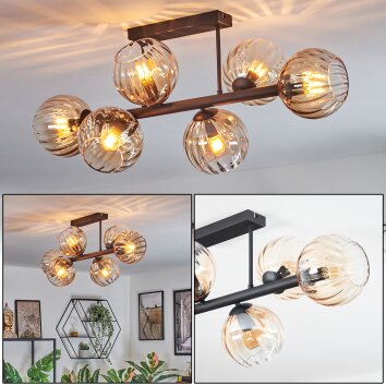 Koyoto Plafondlamp, Kogellampje Amber, Duidelijk, 6-lichts