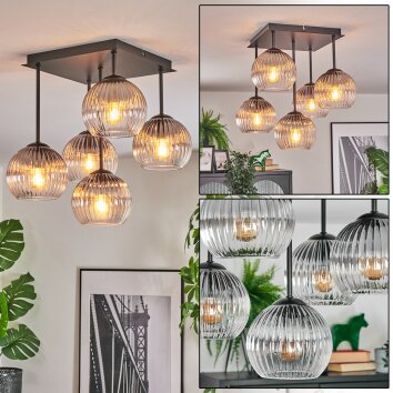 Koyoto Plafondlamp, Kogellampje 37 cm Duidelijk, Rookkleurig, 5-lichts