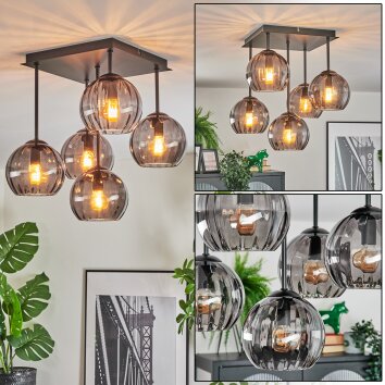 Koyoto Plafondlamp, Kogellampje 37 cm Rookkleurig, 5-lichts