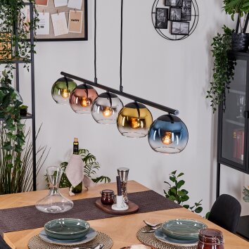 Koyoto Hanglamp, Kogellampje, Hanglamp Blauw, Chroom, Goud, Groen, Duidelijk, Koperkleurig, Rookkleurig, 5-lichts