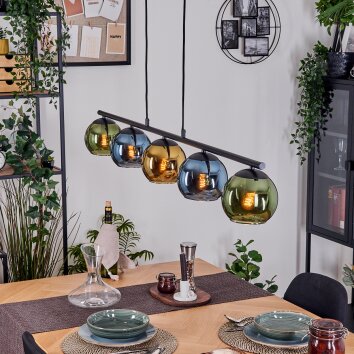 Koyoto Hanglamp, Kogellampje, Hanglamp Blauw, Goud, Groen, 5-lichts