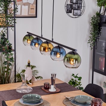 Koyoto Hanglamp, Kogellampje, Hanglamp Blauw, Goud, Groen, Duidelijk, 5-lichts