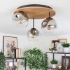 Ripoll Plafondlamp, Kogellampje Bruin, houtlook, Zwart, 3-lichts