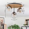 Ripoll Plafondlamp, Kogellampje Bruin, houtlook, Zwart, 3-lichts